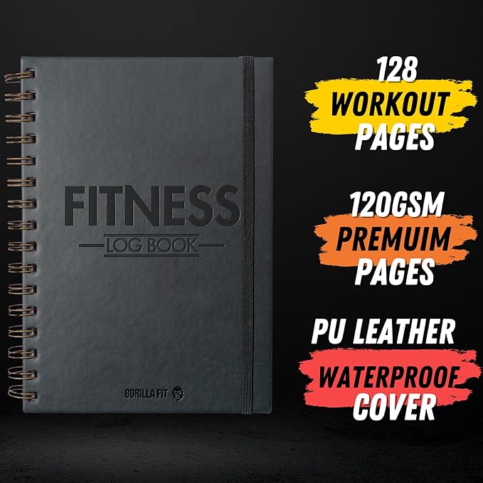 Gym Workout Journal (A5) - Hardback Leather PU Workout Tracker (128 Workouts) - Set Goals & Track Progress | Premium Fitness Journal & Log Book by Gorilla Fit