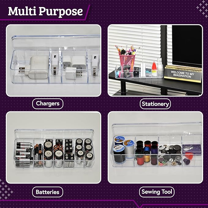 Set of 3 Cable Organizer Box W/Labels - Charger Box, Stackable W/Lids-Cord Organizer Junk Drawer- Cord Storage Box for Desk -Cable Organizer case