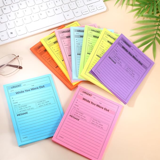 9Pack Phone Message Pads for Office, 4 x 5 Inch Self-Stick Note Pads, While You were Out Message Pad Neon Sticky Notes, Urgent Sticky Note for Work Call, Office Supplies, 50 Sheets/Pack (Style-C)
