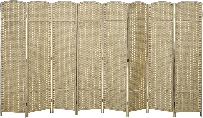 HOMCOM Room Divider, 8 Panel Folding Privacy Screen, 5.6' Tall Freestanding Wall Partition for Home Office, Bedroom, Beige
