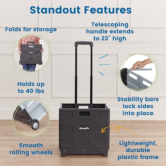 ECR4Kids Universal Rolling Cart with Canvas Organizer Bag, Mobile Storage, Black/Grey