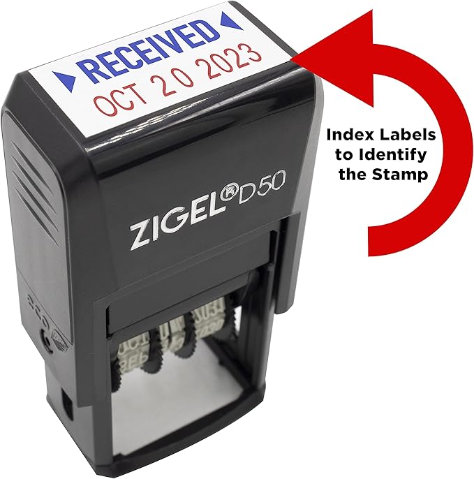 ZIGEL D50 Date Stamp with FAXED - Self Inking Date Stamp - Blue/Red
