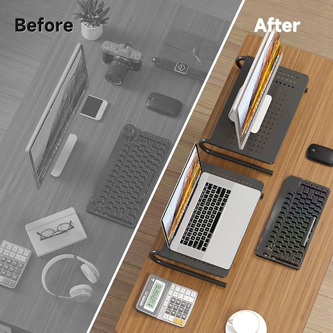 suptek Monitor Stand Riser for Computer,Laptop,Printer, Notebook and All Flat Screen Display with Vented Metal Platform and 4 Inches Height Underneath Storage (MST004-2)