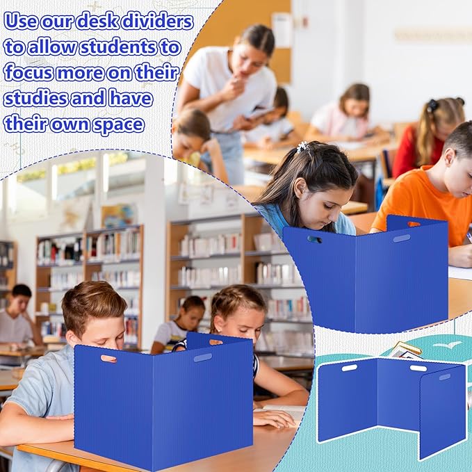 24 Pcs Desk Dividers for Students 14 × 17.5 × 14 Inch Plastic Durable and Waterproof Privacy Folders Shields Test Dividers with Classroom Privacy Boards for School Study Supplies(Blue)