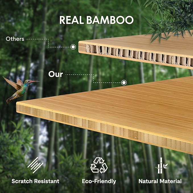 FLEXISPOT Bamboo Electric Standing Desk with Elegant Oval Legs & Curved Desktop, 48"x24" Height Adjustable Desk for Home Office & Living Spaces, Black Frame