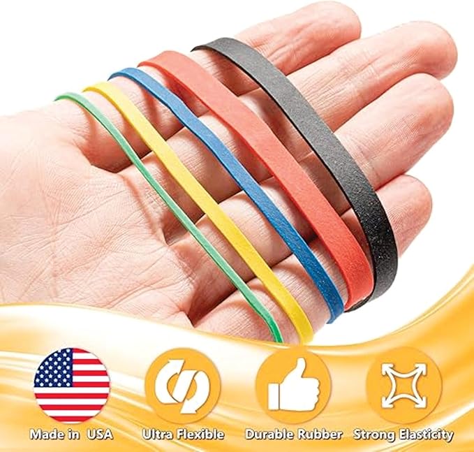 Assorted Color & Size Rubber Bands - Size #54 - Rubber Band Depot - Everyday Bands, Business Rubber Bands - 1/8 Pound Bag