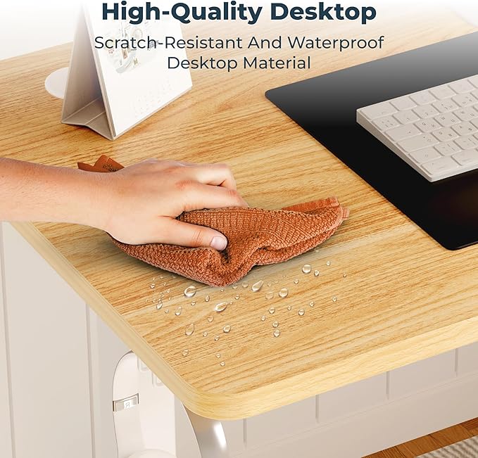 Adjustable Stand Up Desk with Memory Preset,Electric Standing Desk 55x 24 Inch Home Office Desk Computer Workstation Sit Stand Desk, Splice Maple Top + White Frame