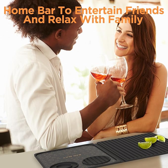 Bar Mat, Bar Accessories, Multifunctional Folding Cocktail Mat with Cutting Board, 18" X 12"(Black) Drying Mats,Bar Mat for Countertop,Bar Decorations for Home, Outdoor Bar Accessories,Travel