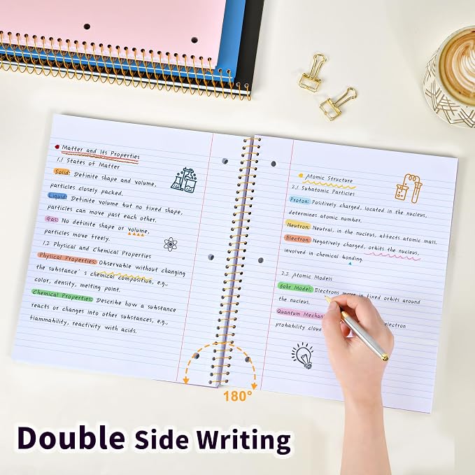 Spiral Notebook College Ruled Paper 8" x 10-1/2", 1 Subject Spiral Notebook 80GSM Paper, 3-Hole Punched Perforated Pages Ideal for School, Office, Writing, 75 Sheets Lined Journaling Notebook, Purple