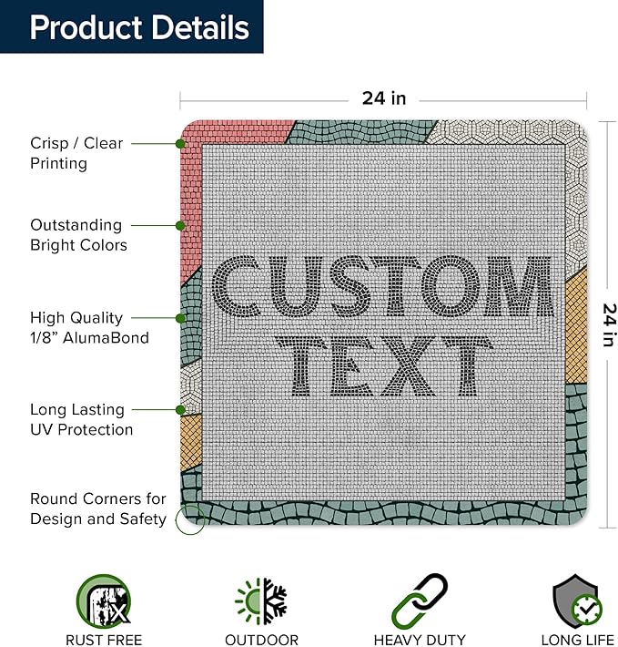 Custom Sign, Custom Street Sign, 11 Font Colors, 13 Font Styles, 4 Hole Options, 22 Sizes, 24x24 Inches, Rust Free DiBound, Fade Resistant, Made in USA by My Sign Center (Fauxsaic 2)