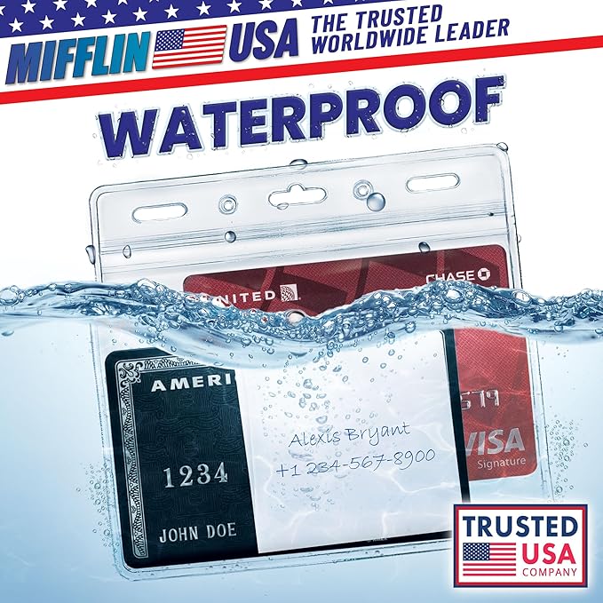 Mifflin-USA Horizontal ID Name Badge Holder (Clear, 3.5x2.25 Inches, 1000 Pack), Waterproof and Resealable Plastic Card Holders