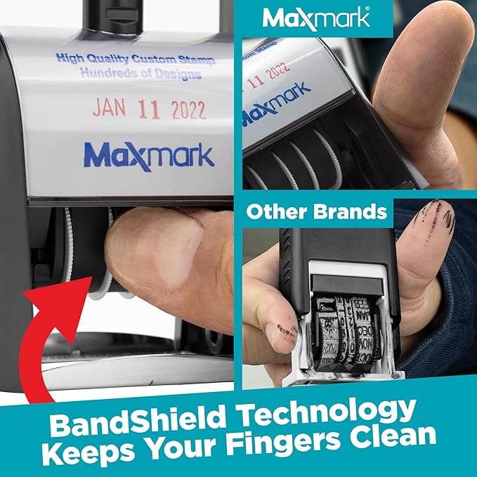 MaxMark Heavy Duty Self Inking Date Stamp with Phrase Completed - Blue Ink