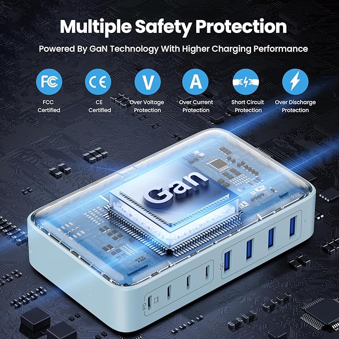 USB C Charger 200W USB C Charger Block,Upgraded GaN III 8-Port Fast Charging Station Hub,PD 65W Laptop Charging Adapter Compatible with MacBook Pro/Air,DELL,Steam Deck,iPhone 16/15/14,Galaxy S23/22