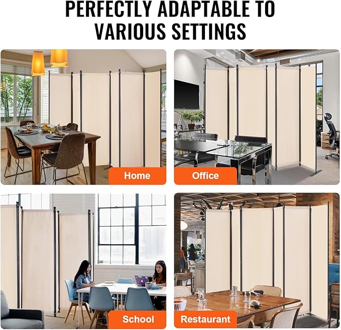 VEVOR Room Divider, 6 Panel Room Divider, Folding Privacy Screen and Portable Partition Divider for Room Separation, Freestanding Room Partitions for Office, Bedroom, Study, Beige
