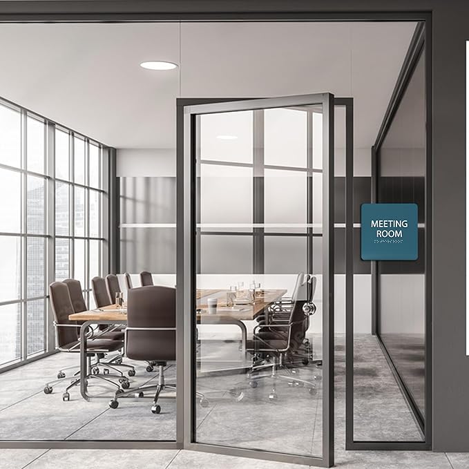 ADA CENTRAL SIGNS - 6" X6" Meeting Room Sign - ADA Compliant Tactile Graphics Grade 2 Braille Text Acrylic Wall Sign - Privacy Interview Room Name Door Sign for Schools Hospitals Offices & Apartments