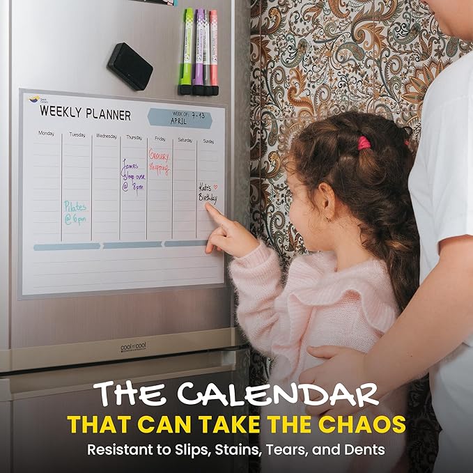 Magnetic Weekly Planner for Fridge - 17x12” Stain-Resistant Dry Erase Whiteboard Fridge Calendar with Large Writing Space for Schedules, Chores & Meals - Includes 4 Markers & Eraser