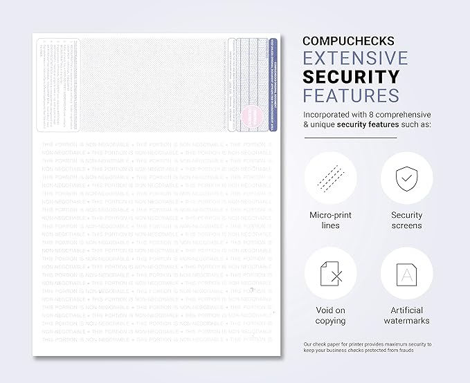 Compuchecks Blank Check Paper - 500 Pack - Computer Security Business Checks, QuickBooks & Laser Printer Compatible - Check On top, Voucher On Bottom - Check Paper Size 8 1/2-11 - Blue Diamond
