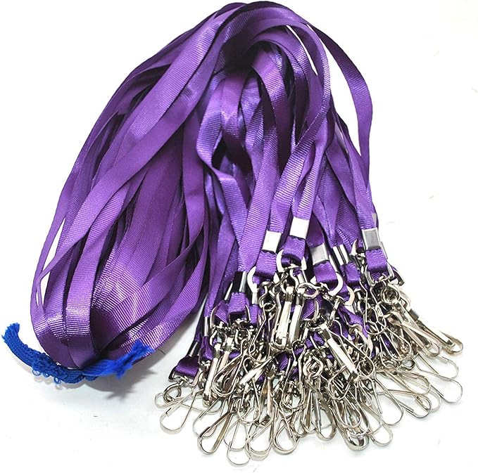 Beebel Purple Lanyard Bulk Lanyards for Id Badges Flat Lanyard with Badge Clip Swivel Hook 50 Pack