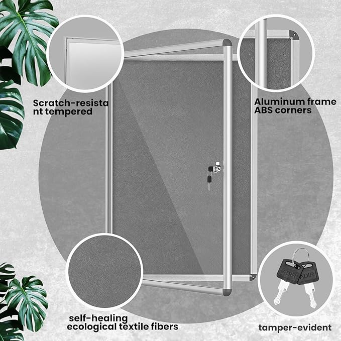 Magula Enclosed Bulletin Board Tamper-Proof Dispaly Case, Aluminium Frame, Shatter Resistant Lockable Bulletin Board, Lockable Noticeboard(24"x18")