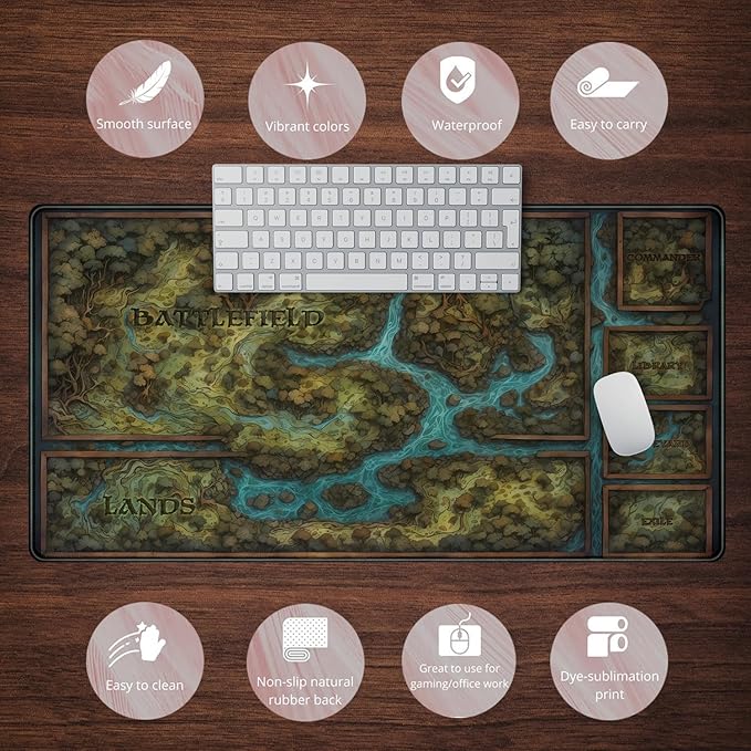 Game Forest Large Mouse Pad XXL Green Map Playmat for MTG Adventure Gaming Deskpad Desk Mat for Keyboard and Mouse Mat with Stitched Edges Anti-Slip Funny Desk Pad, 31.5 X 15.8 in