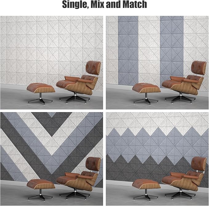 Sonicism 22 Pack X-Lined Acoustic Panels with Self-Adhesive, 12"X 12"X 0.4" Sound Proof Foam Panels, Decorative Soundproof Wall Panels, Sound Absorbing Tile for Home & Offices, Silver Gray