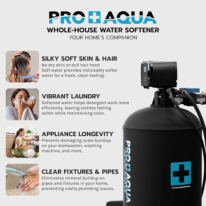 PRO+AQUA Heavy Duty Whole House Water Softener System – 25,000 Grain Capacity, Premium Long-Lasting Resin, 1" Ports