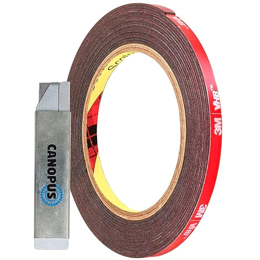 CANOPUS Double Sided Tape, 5952 Heavy Duty Mounting Tape, Strong Bond & Weatherproof Seal Strip for Automotive Mounting, Picture and Photo Frame, Poster, Craft, 0.375 in x 15 ft, Black, Made in USA