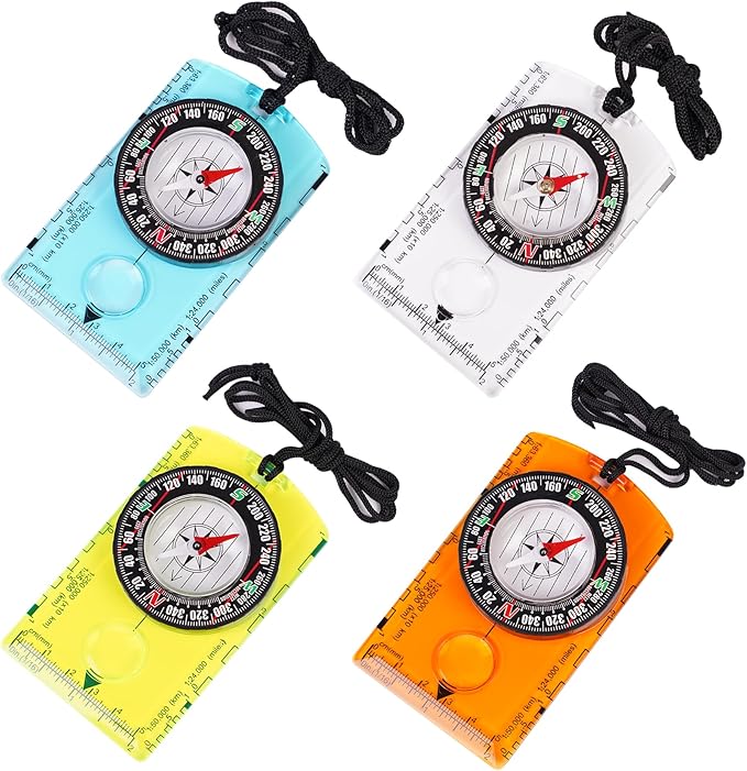 4 Pcs Outdoor Compass with Adjustable Declination,Magnifier,Ruler,Scale. Multifunctional Orienteering Waterproof Compass for Map Reading, Navigation, Hiking