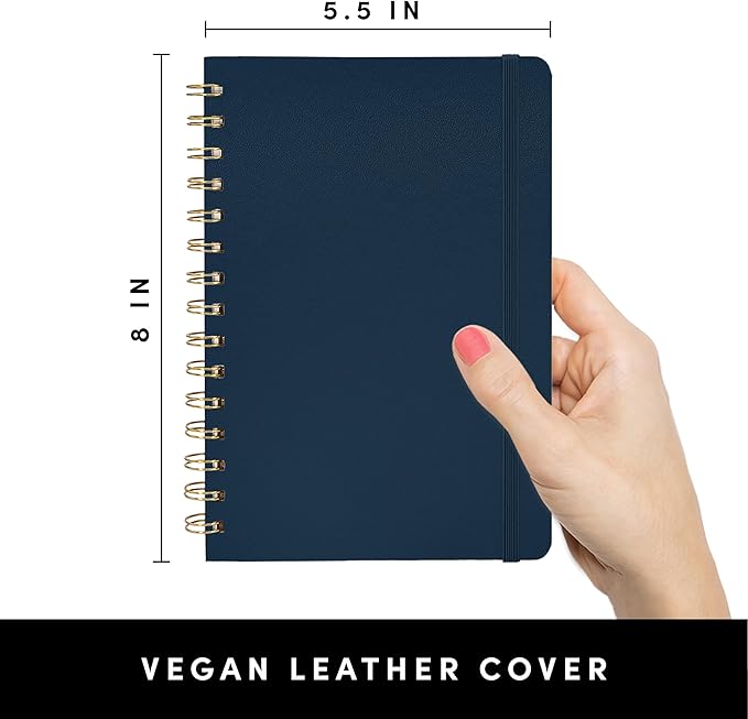 PAPERAGE Lined Spiral Journal Notebook, (Navy), 3 Pack, 160 Pages, Medium 5.7 inches x 8 inches - 100 GSM Thick Paper, Hardcover, Double-Wire Spiral Journal & Notebook