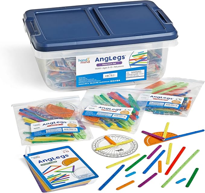 hand2mind AngLegs Classroom Set with 30 Protractors, Geometry Manipulatives, Geometric Shapes for Classroom, Montessori Math Materials, Math Teaching Tools, 4th Grade Math Manipulatives for Kids