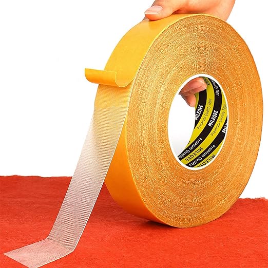 MILEQEE Double Sided Tape Heavy Duty, 1in x 164FT, Extra Large Universal High Tack Mounting Tape, Strong Wall Adhesive Strips Fiberglass Mesh, Sticky Clear Tape, Picture Poster Decor, Easy Use