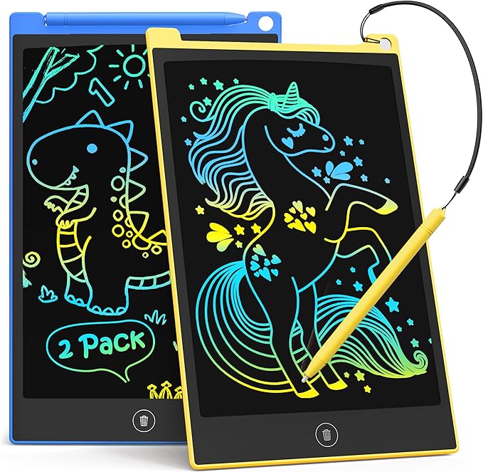 TECJOE 2 Pack LCD Writing Tablet, 10 Inch Colorful Doodle Board Drawing Tablet for Kids, Kids Travel Learning Toys Christmas Birthday Gifts for 3 4 5 6 Year Old Boys and Girls Toddlers