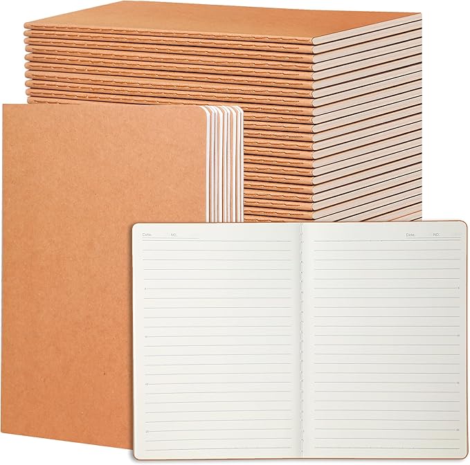 miikoul 24 Pack A5 Kraft Paper Notebook Lined Journal Bulk, 8.3 X 5.5 Inch, 60 Pages/30 Sheets, 80gsm, Travel Notebook Notepad for Adult, Students, Gift, Office, Back to School Supplies
