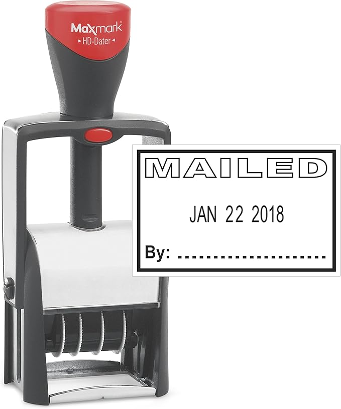 MaxMark Heavy Duty Self Inking Date Stamp with Phrase Mailed - Black Ink