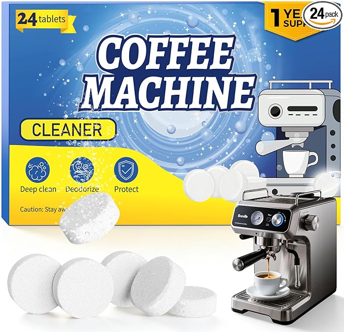 24 Coffee Maker Cleaner Descaler Tablets for Coffee Pot & Coffee Machine | Compatible With Keurig, Nespresso, Ninja, Philips, Miele, Breville, DeLonghi, Espresso & Drip Machines