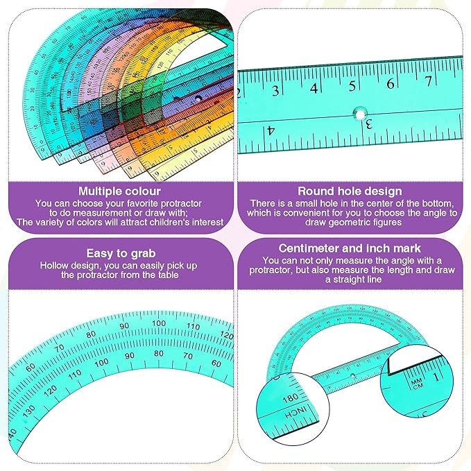 Zonon 36 Pieces Protractors Bulk Plastic 180 Degrees 6 Inch Translucent Protractors for Geometry, Angle Measurement, Students School Supplies