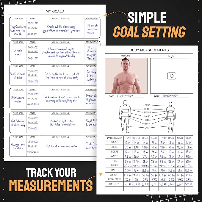 Nextnoid Hardcover Fitness Journal Workout Planner for Men & Women - A5 Sturdy Workout Log Book to Track Gym & Home Workouts - Yellow