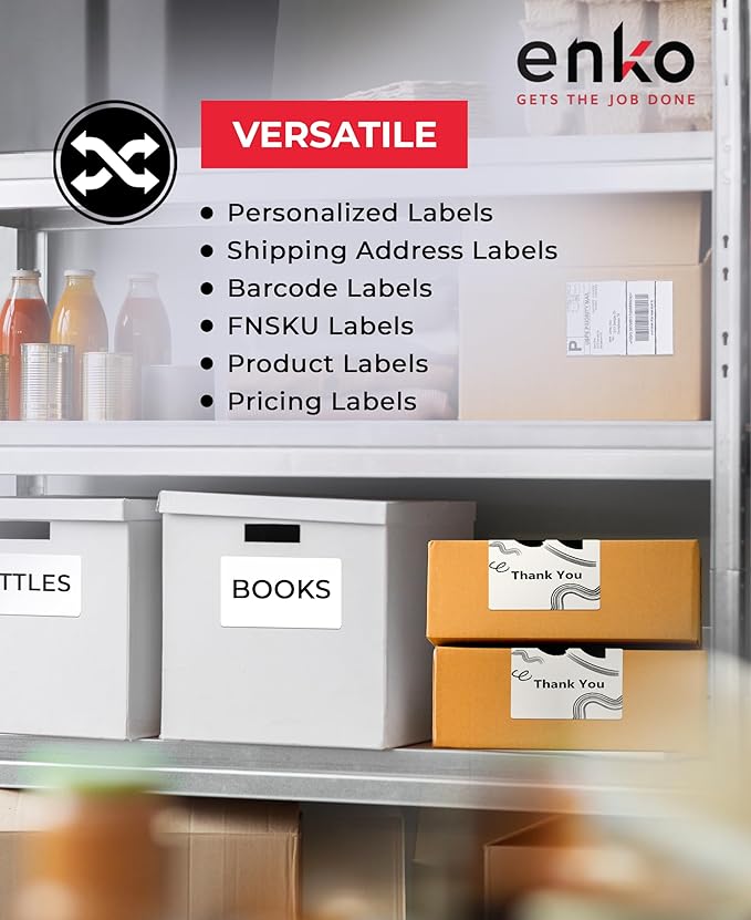 enKo Products - 4" x 6" Fanfold Direct Thermal Labels - White Shipping Labels, Perforated, Permanent Adhesive for Rollo, Zebra Printers (4 Stack, 2000 Labels) 500 Labels/Stack - Commercial Grade