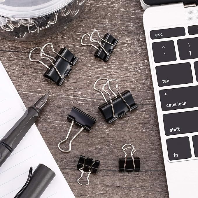 TecUnite 150 Pcs Binder Clips Assorted Sizes Black Paper Clamps Clips Large Medium Small Clips Office Supplies