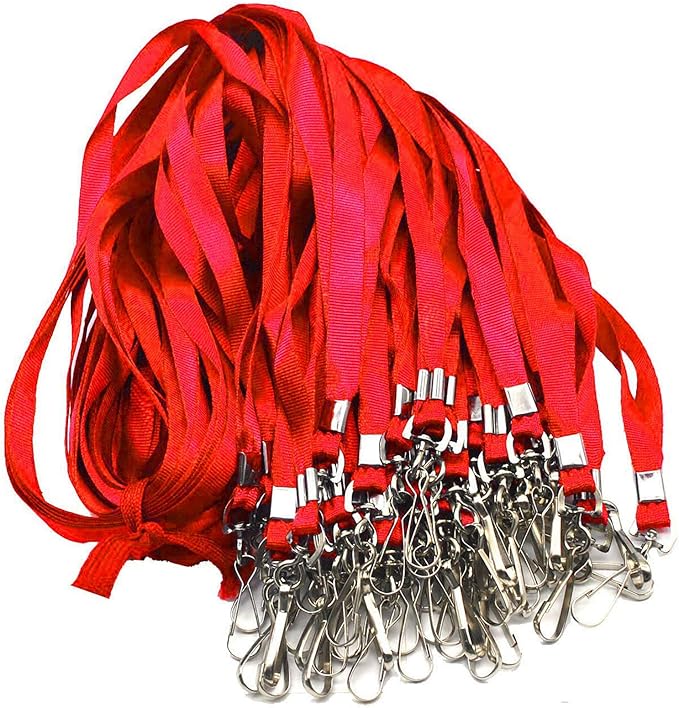 Beebel Red Lanyard Bulk Lanyards for Id Badges Flat Lanyard with Badge Clip Swivel Hook 50 Pack