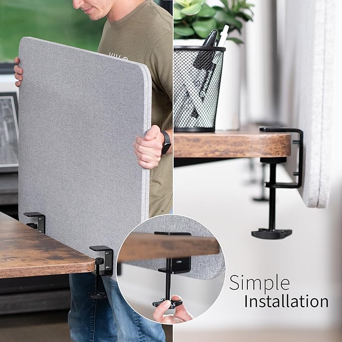 VIVO Clamp-on/Screw-on 24 x 24 inch Privacy Panel, Sound Absorbing Cubicle Desk Divider, Acoustic Partition, Gray, PP-1-V024G