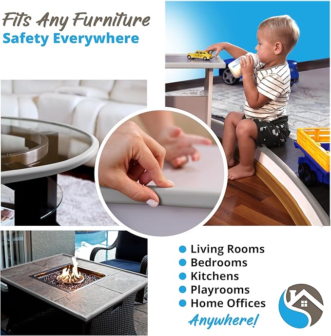 Premium 12ft Edge Protector for Baby, Odorless & Waterproof Edge Protector with 3M Adhesive Tape, Non-Toxic to Baby Proof Corners and Edges, Wall Corner Protector & Desk Edge Cushion Gray
