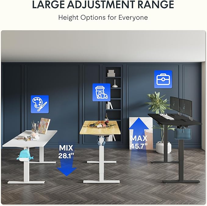FLEXISPOT One-Piece Electric Standing Desk, 60 x 24 Inches Adjustable Desk with Seamless Desktop, Memory Controller Height Adjustment (White Frame + Maple Desktop, 2 Packages)