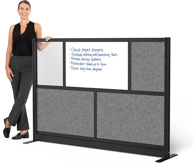 Workflow Modular Wall | Room Divider with Whiteboard, Sound-Dampening, & Frosted Acrylic Panels | Expandable Office Partition for Privacy & Productivity (70" x 48")