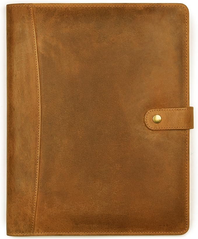 Leather Village Leather Portfolio Organizer - Professional Business Padfolio for Men & Women - Document Card Holder, Resume Folder, Folio for A4/Letter Size Writing Legal Pad- Tan Brown