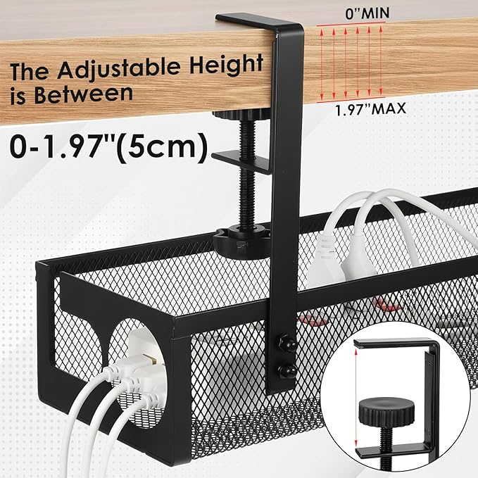 2 Pack Under Desk Cable Management Tray, 15 Inch No Drill Metal Mesh Organizer with Hybrid Side Slots, Wire Holder Storage Rack for Office Home Desk