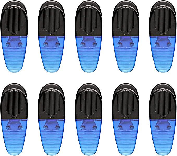 10 Magnetic Memo Holders Set - Large Clip, Plastic - TBlue