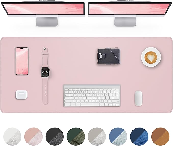 Leather Desk Pad Protector - 48" x 17" Office and Home Desk Cover Mat, Non-Slip PU Leather, Waterproof (Light Pink)