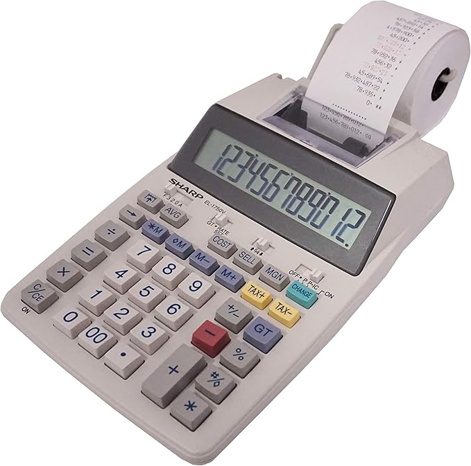 Sharp EL-1750V Two-Color Printing Calculator 2 Lines/Sec 3" Black/Red