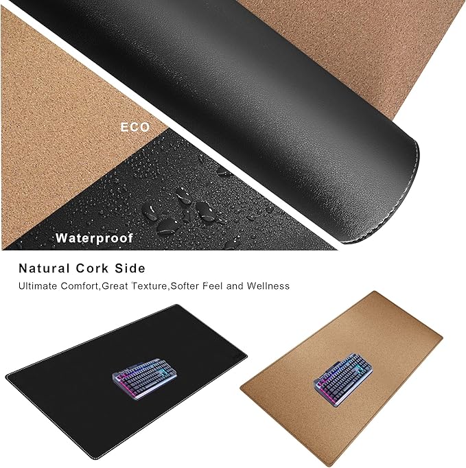 Mydours Extra Long 63" x 19.7" Desk Mat for Professionals - Cork Backing & PU Leather Surface, Waterproof Computer Desk Protector with Gaming-Friendly Texture, Ideal for Keyboards, Office Accessories